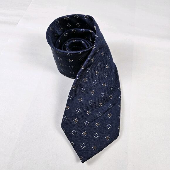 CANALI Men 100% Silk Necktie Luxury Navy Blue Geometric Diamond Italian Designer - Picture 4 of 10